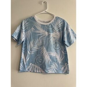 Limited Too Tropical Smiley Face T-Shirt Girls Size L 12/14 Blue vintage 90s Y2K